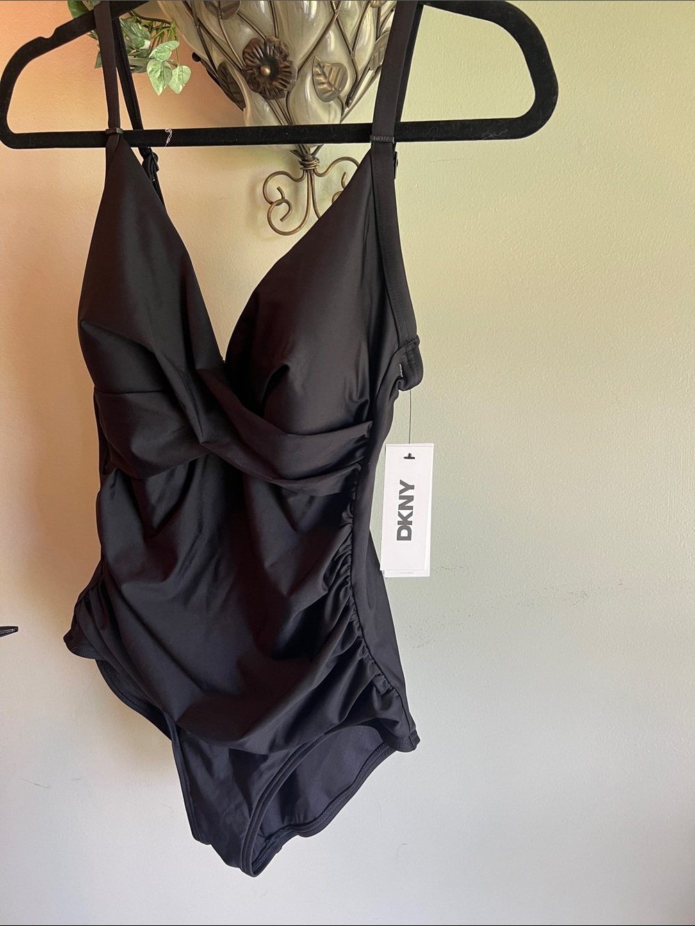 DKNY Black One-Piece Bodysuit with Twist Front - Picture 2 of 7